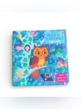 NEW Usborne Book and 3 Jigsaw Puzzles: Night time Owl Bats Fox Animals Moon